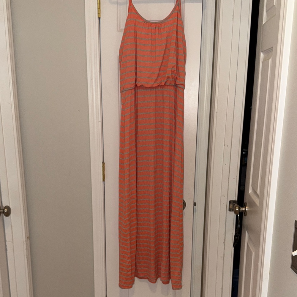 Elegant Orange Striped Maxi Dress
